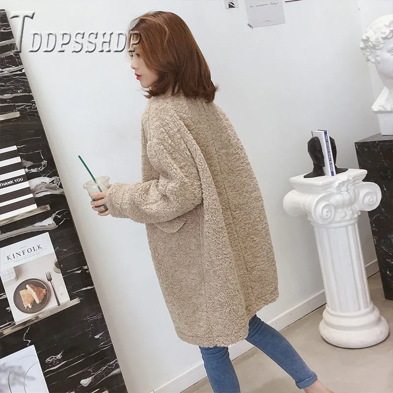Пальто из овечьей шерсти с искусственным мехом Новинка Теплая Женская милая