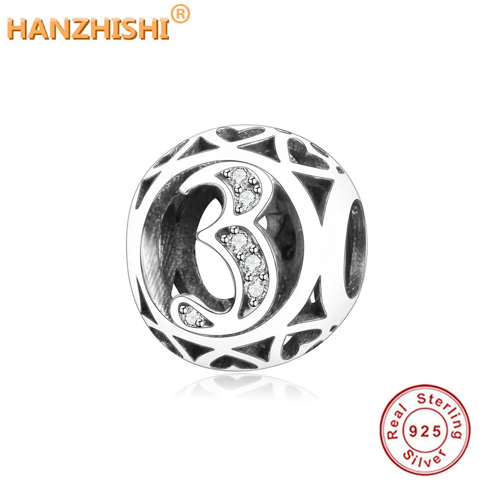 Цена оптовой продажи 100% 925 стерлингового серебра с принтом цифр и букв С бусинами