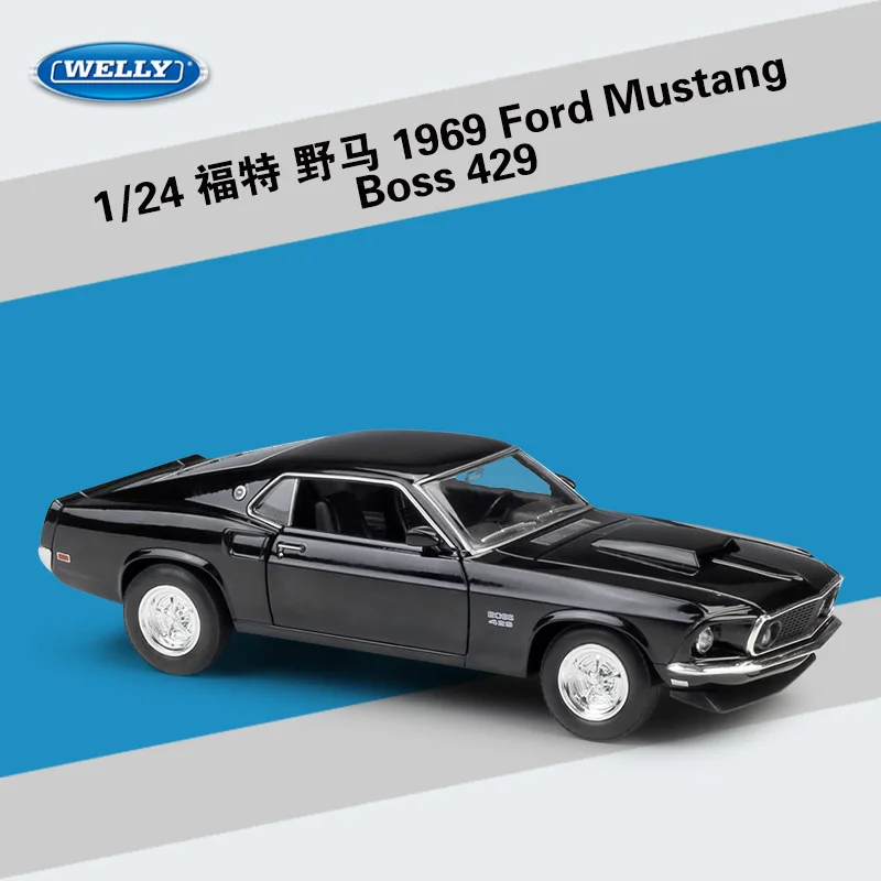 

Модель автомобиля Welly 1:24 1969 Ford Mustang Boss 429 из сплава, отлитые и игрушечные транспортные средства, коллекционные подарки, транспортировка без пульта дистанционного управления