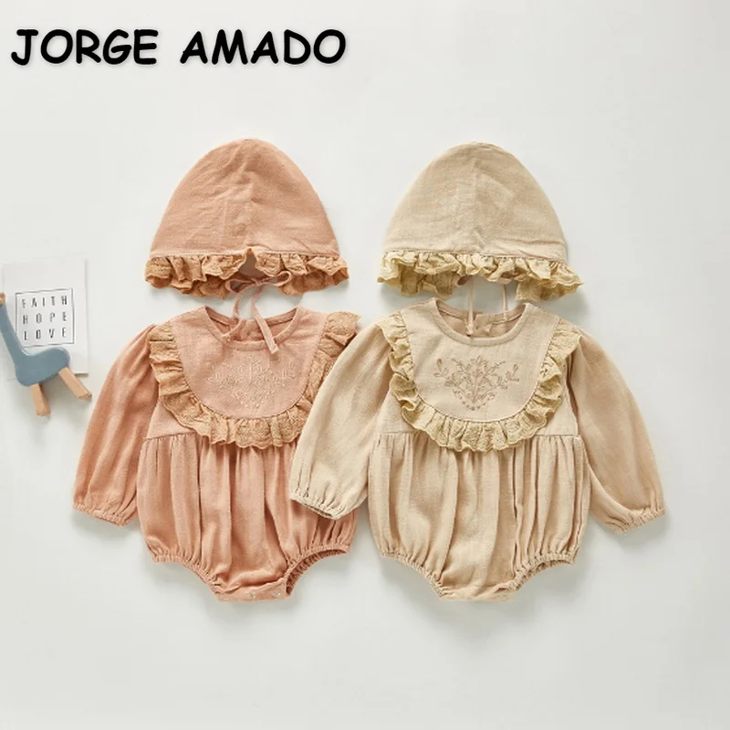 2021 nuevo oto&ntilde;o Body para beb&eacute; caqui Rosa mangas largas de farol mono de algod&oacute;n con lindo de la ropa de los ni&ntilde;os 0-3 a&ntilde;os E306-0