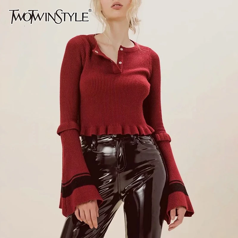 TWOTWINSTYLE лоскутный свитер ярких цветов с оборками для женщин круглым вырезом и