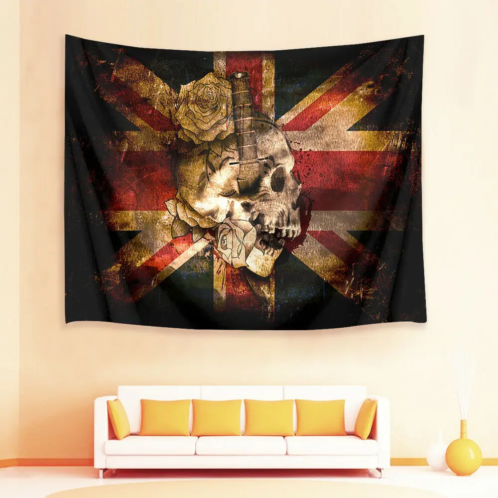 Ретро Цветы Флаг Великобритании Череп гобелен настенный Декор для гостиной