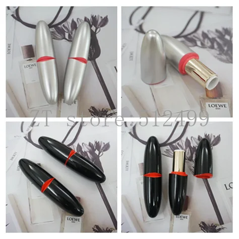 

10/20/50pcs 12.1mm Black/Silver Lipstick Tube Empty Bullet Shaped Lip Balm Refillable Container red lip pattern DIY Makeup Tool