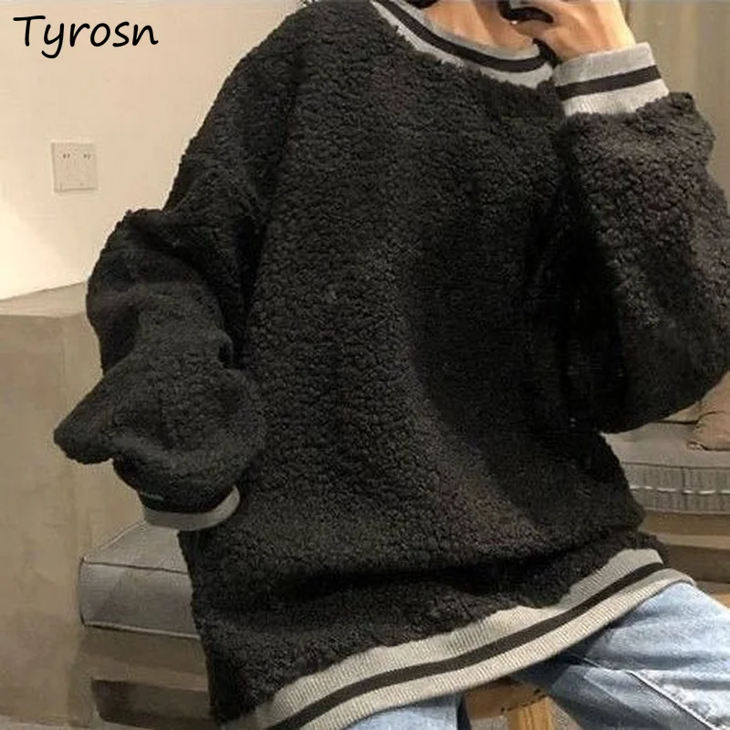 

Hoodies Women O-neck Thickening Warm Sweatshirts Fashionable Sweet Girls Lovely All-match Elegant Loose Simple Ulzzang Patchwork