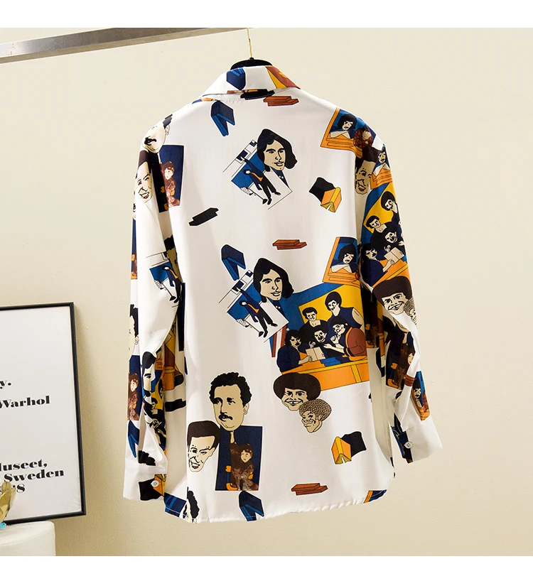 

Houthion Printed Chiffon Women's Blouses Fashion Casual New Blouse Korean Long Sleeve Top Retro Shirt Summer Lady Blusas