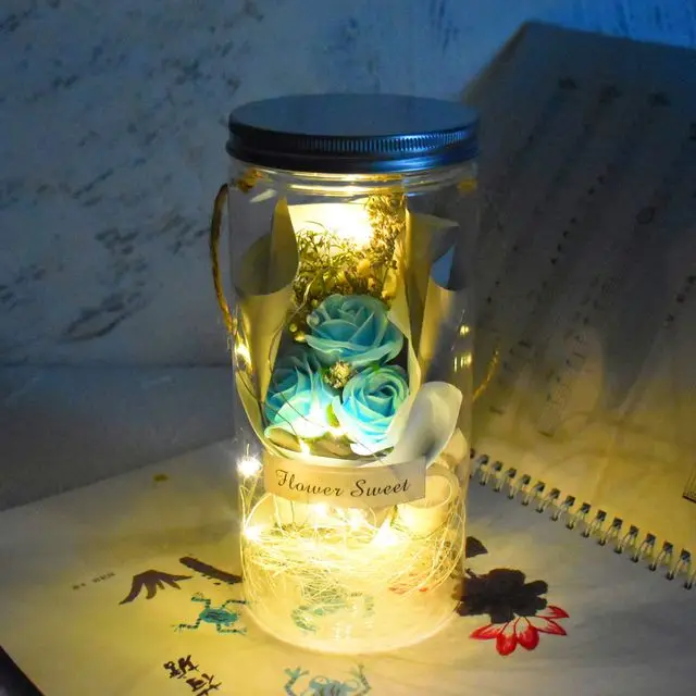 Aromatherapy Soap Rose LED Flower Plastic Bottles Wedding Artificial Valentines Day Mothers Christmas Gift |