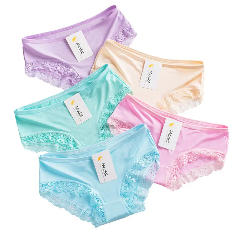 

2021 Solid Color Low-Rise Young Girls Cute Underwear Panties New Sexy Lady Underwears Modal Lace Briefs Lingerie Femme Intimates