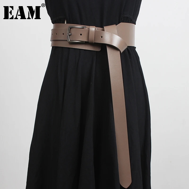 [EAM] Knot Decoration Pu Leather Black Long Wide Belt Personality Women New Fashion Tide All-match Spring Autumn 2023 1DD3645