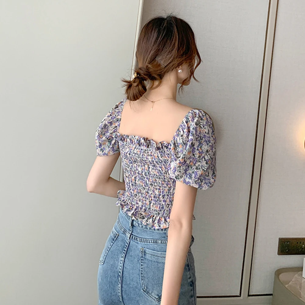 Летний сексуальный шифоновый топ с открытыми плечами и цветочным принтом для