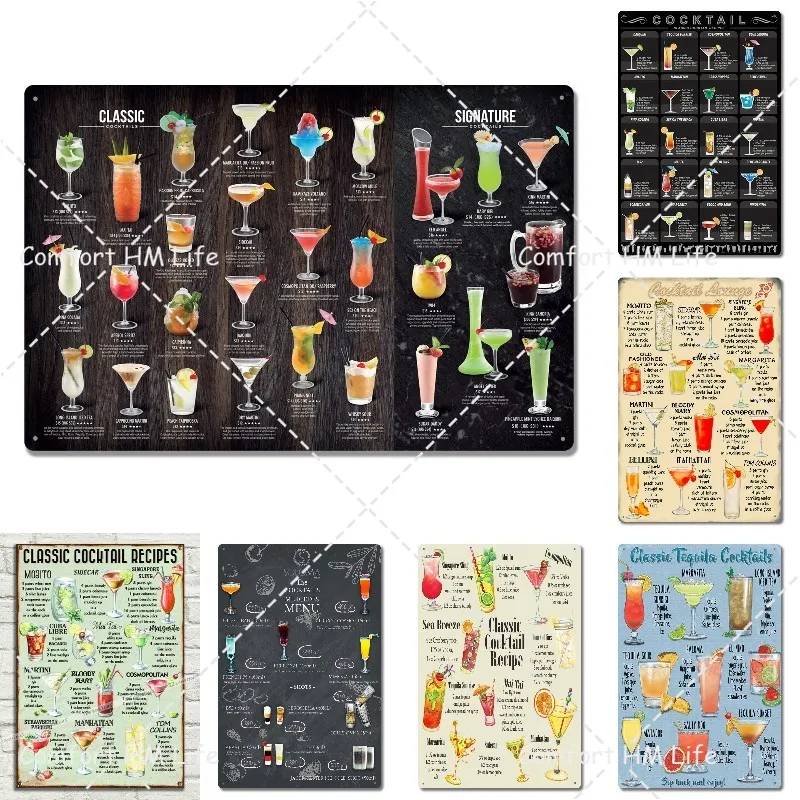 Металлический коктейльный меню жестяной знак Ретро Миксология рецепт