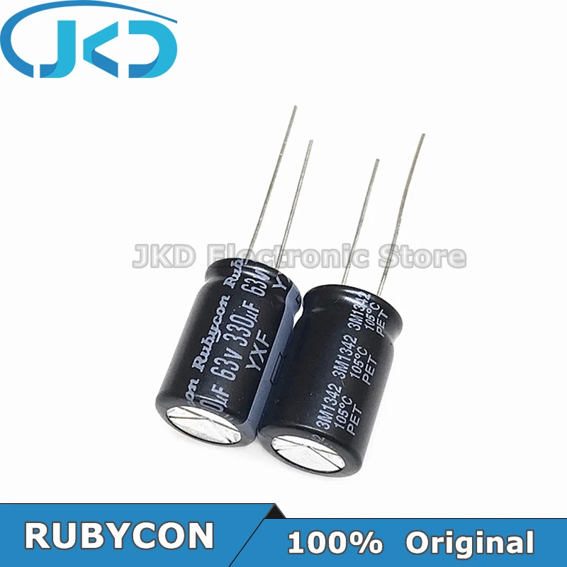

10 шт., алюминиевый электролитический конденсатор RUBYCON 330 мкФ 63V 12,5*20mm 330UF63V 63V330UF 12.5x2 0mm, 100% оригинал