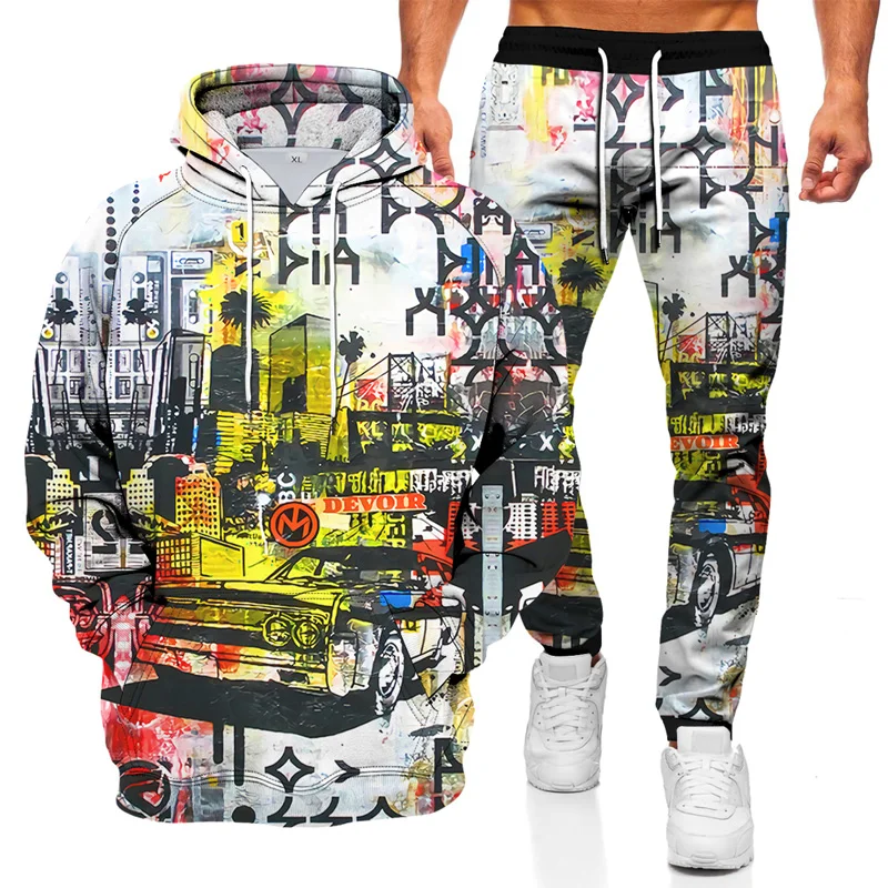 

Новинка мужской свитер спортивный костюм на весну и осень худи с акварельным рисунком маслом мужской повседневный костюм комплект из 2 пред...