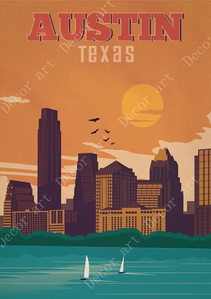 Карта Америки Даллас Остин Техас путешествия холст картины винтажные крафт