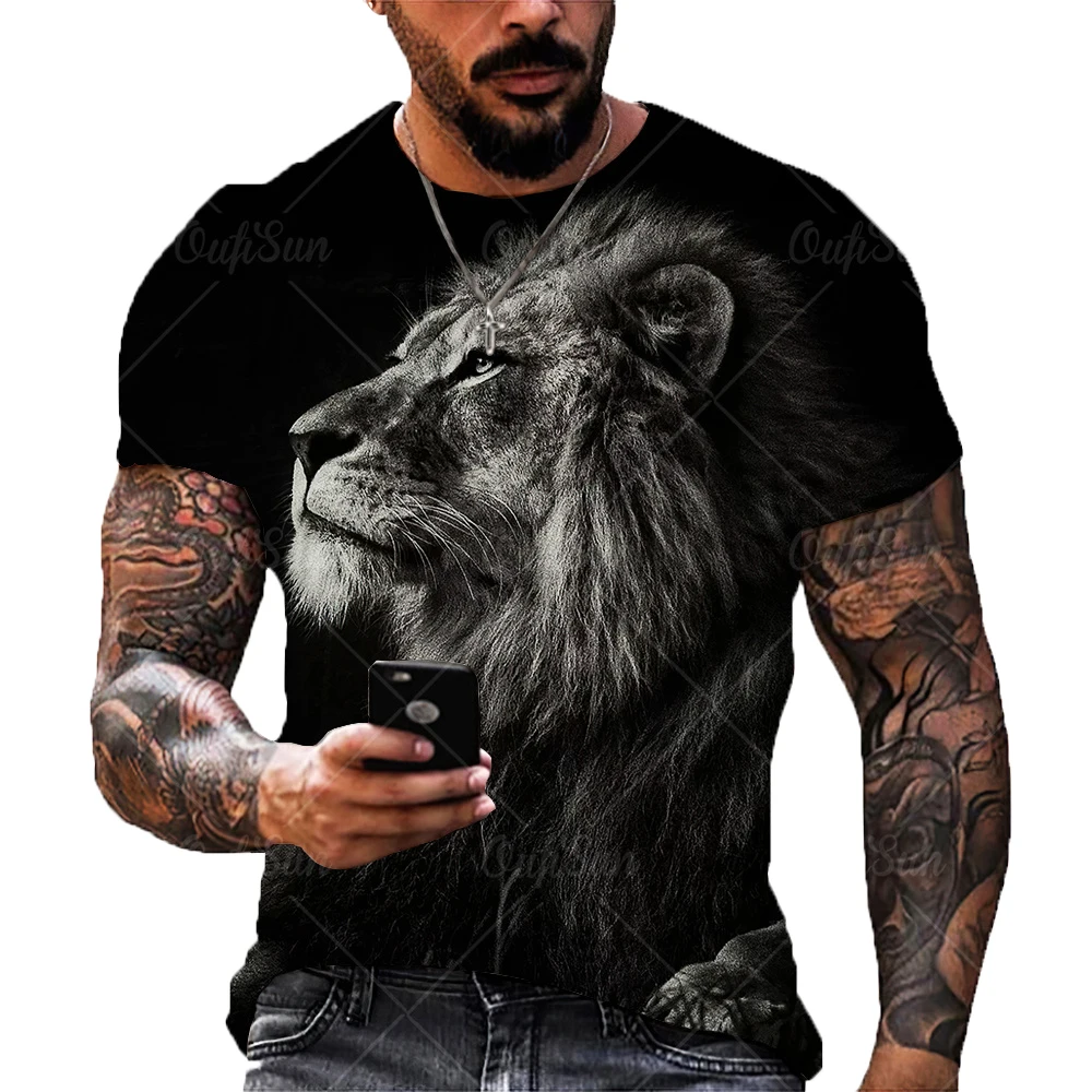 Summer Fashion Men's 3D Printing Animal Lion Pattern Loose T-Shirt Street Trendy Casual Short-Sleeved Oversized Male T Shirt 6XL