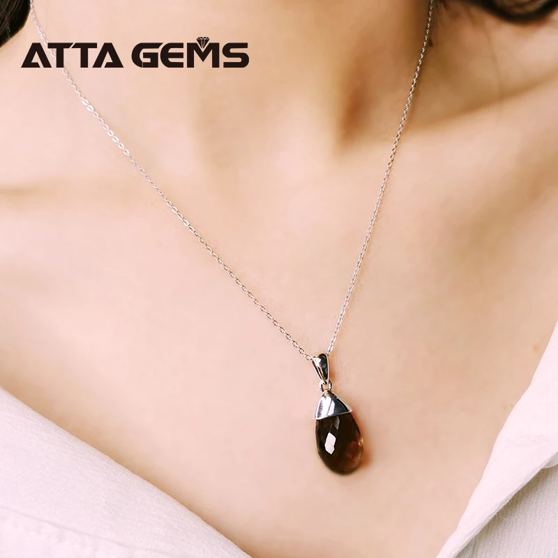 

Natural Smoky Quarts Sterling Silver Pendant For Women Fine Jewelry Party Office Silver Jewelry Natural Brown Crystal Pendants