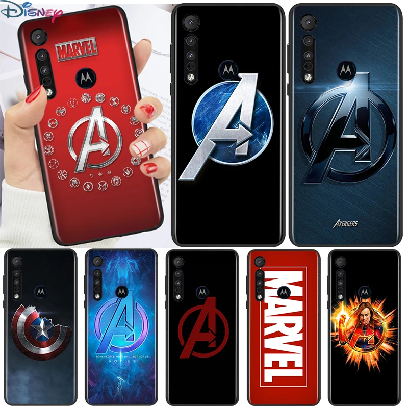 

Marvel Fashion logo For Motorola G9 G8 G Edge One E7 E6 Power Lite Marco Hyper Fusion Plus Play Black Phone Case
