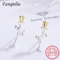 fanqieliu creative rose flower jewelry gift girl vintage real 925 sterling silver stud earrings for woman fql21449