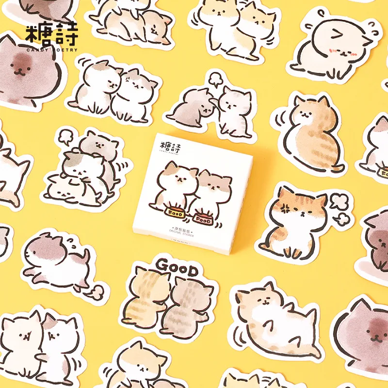 

45Pcs Kawaii Cat Cartoon Stickers Aesthetic Album Scrapbooking Water Bottle Label Diary Stationery Decorative Stickers for Kid