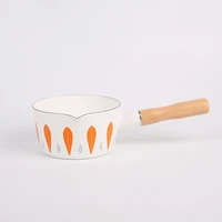 small enamel milk pot baby food cooking pan skillet with wooden handle soup pot