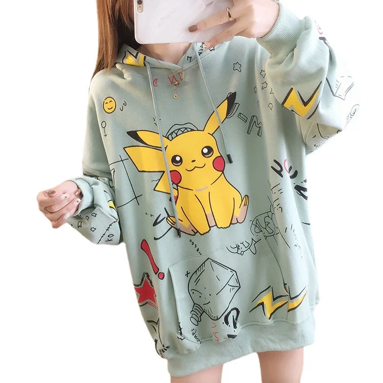 Pokemon Autumn Winter Women Hoodies New Pikachu Cartoons Printing Long Sleeve Sweatshirt Coat Fashion Women Clothes Jacket Tops