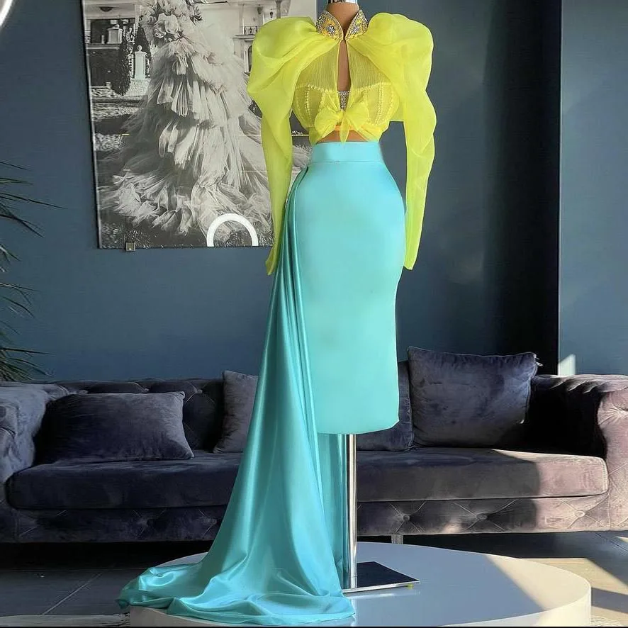 

Satin Skirts Turquoise High Waist Chic Taffeta Skirts With Train Midi Long Hip Skirt Pencil Dress Smooth Silk Skirt Long Gown