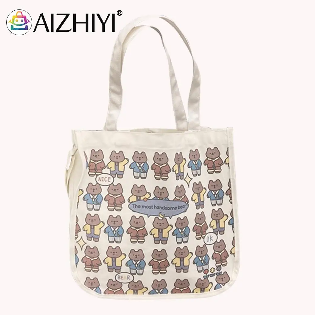 

Popular Cartoon Bear Printing Shoulder Bags Large Capacity Vacation Tote Travel Handbags Ladies Magnetic Buckle Tote Bags