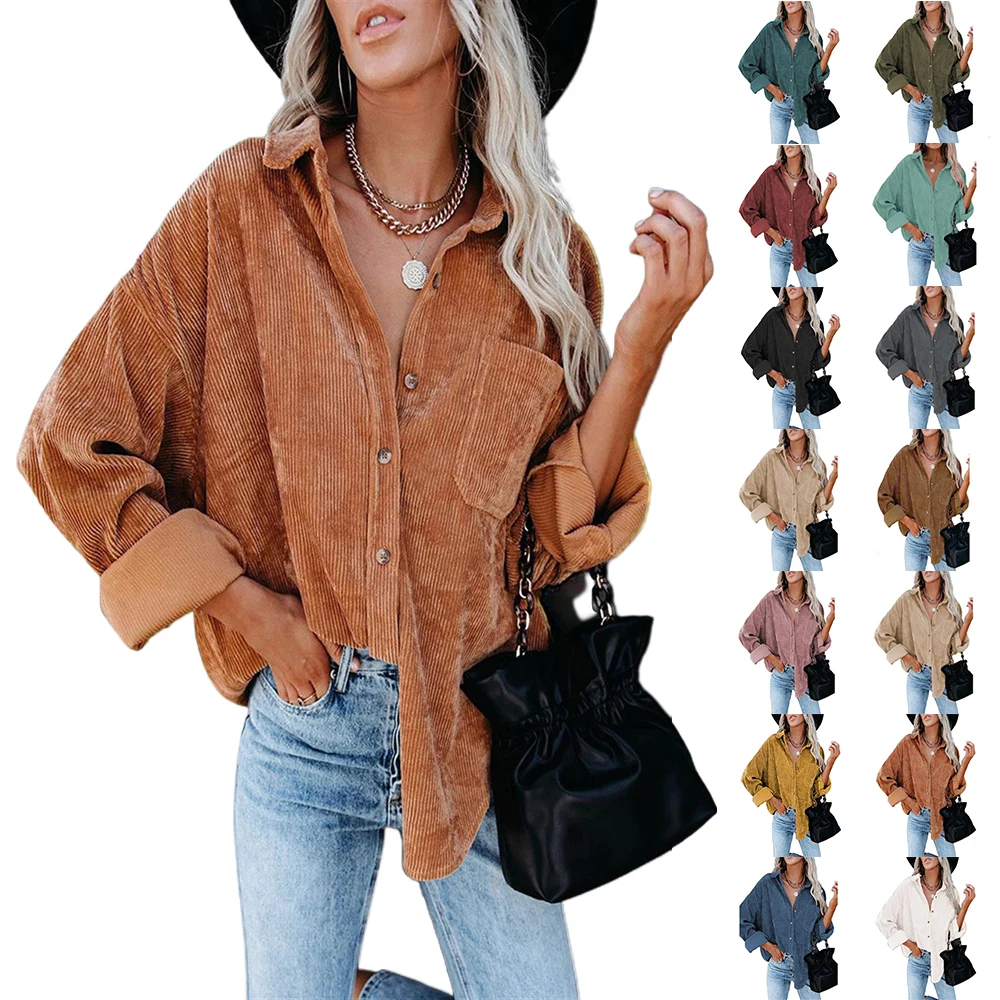 

Женские Простые Топы в рубчик с длинным рукавом, простые пуговицы, верхняя женская туника на пуговицах, верхняя одежда, повседневные топы, р...