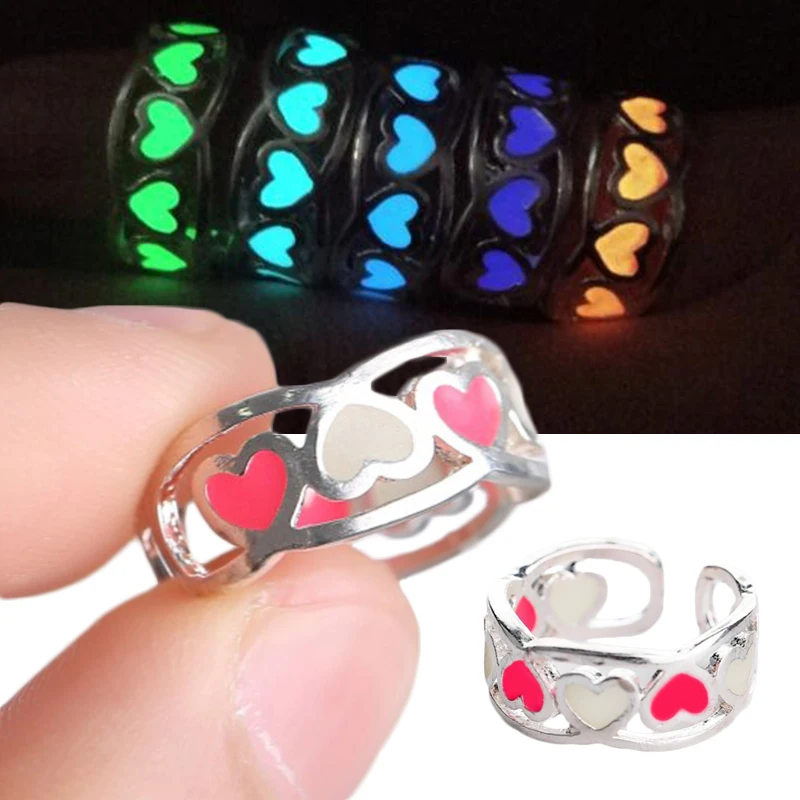 

Couple Luminous Finger Rings for Women Men Adjustable Glowing In Dark Heart Lover Wedding Bands Girls Jewelry Gift Accessories
