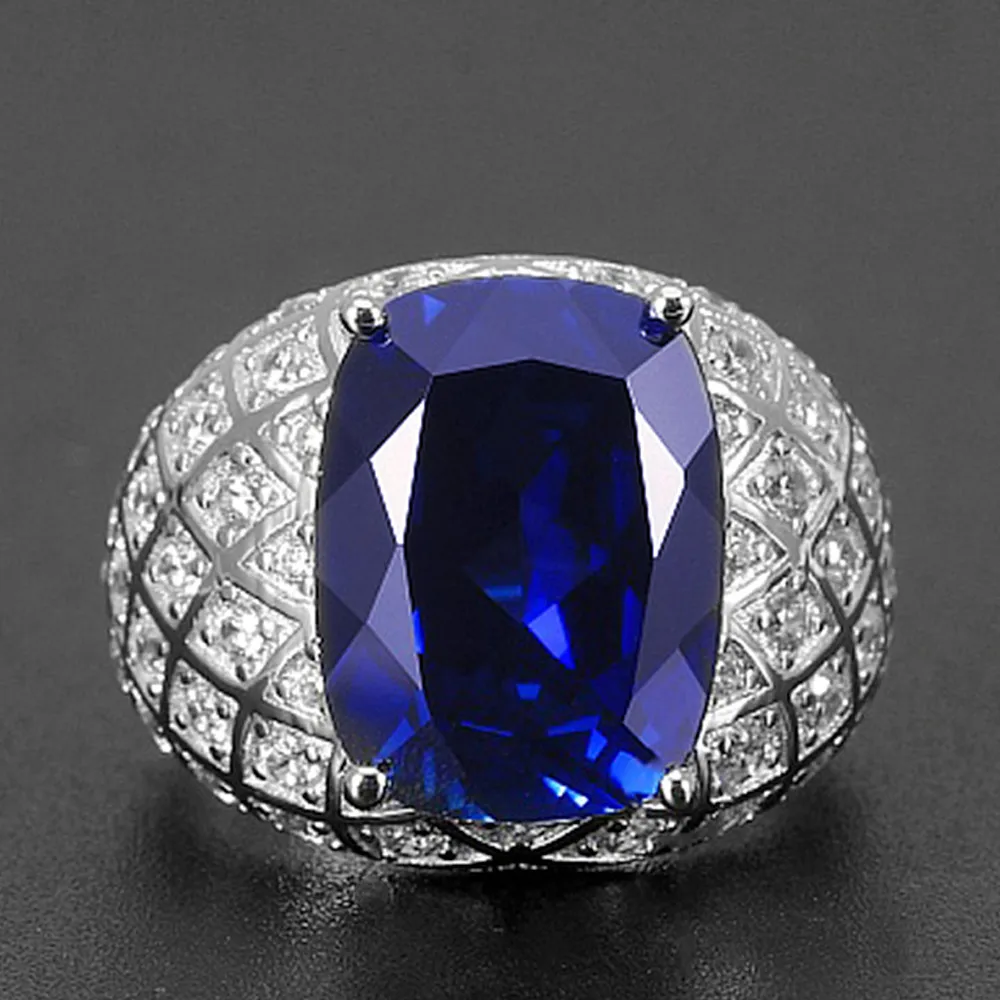 

Luxury Sapphire Topaz Blue 5A Zircon Diamonds Gemstones Rings for Men 18k White Gold Silver Color Fine Jewelry Bague Bijoux Band