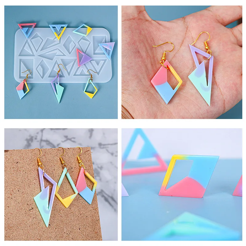 Epoxy Resin Molds Rhombus Triangle Earrings Diy Tool Jewelry Making Ornaments Keychain Casting Mould Silicon for Art | Дом и сад