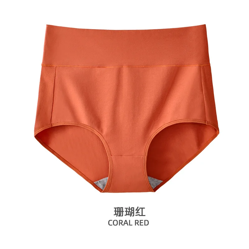 coral red Хлопковые трусы с высокой талией; дышащие хлопковые трусы большого размера - Цвет: coral red
