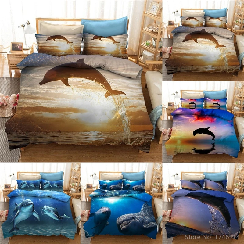 

3D Sea Dolphin Animal Printed Duvet Cover / Comforter Cover Set Twin Full Queen King Size Bedding Set Soft Bed Linens Bedclothes