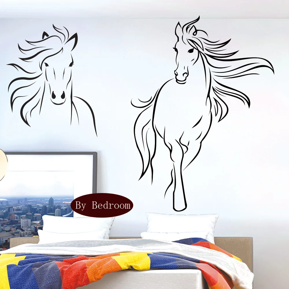 Арт черная стикер на стену лошадь для по обеим сторонам) украшение комнаты