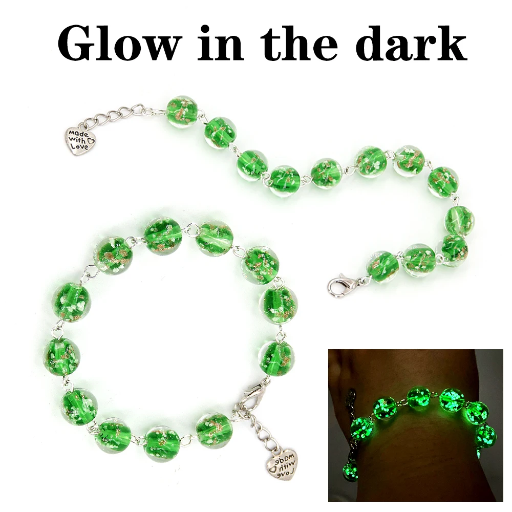 

bracelets luminous charms lady,Women's Bracelet glow in the dark,10mm luminous glass bead chain,New bracelets for women in 2020