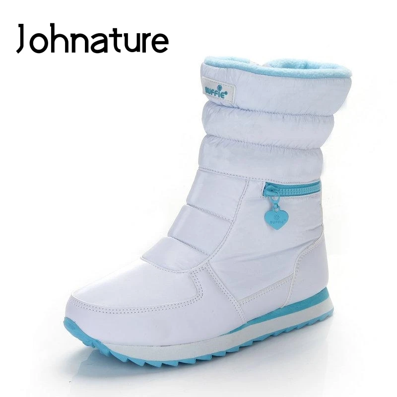 

Johnature Snow Boots Round Toe 2021 New Winter Women Shoes Flat With Sewing Waterproof Solid Color Non-slip Platform Boots