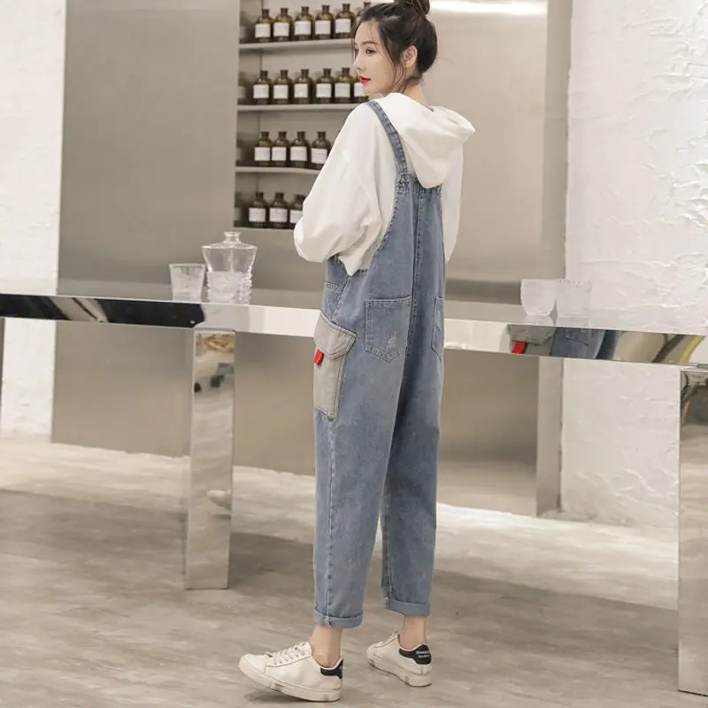 

Denim bib women 2020 loose and versatile Harlan one-piece suspender pants ladies casual suspenders black