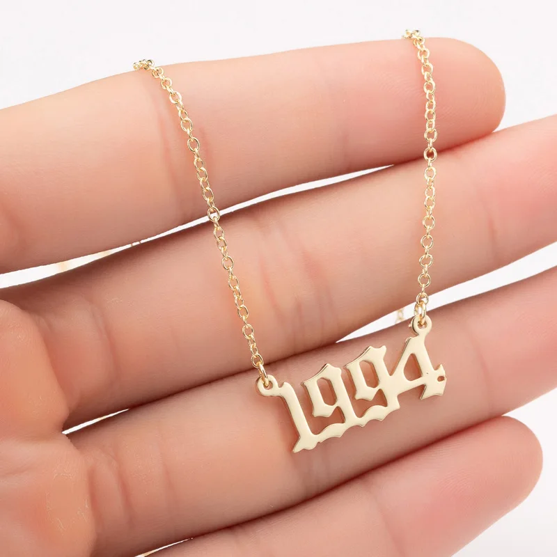 1994 Women Personalized Necklace Special Date Year Number Necklace girl1994 1995 1996 1997 1998 1999 from 1980 to 2002 chain Jewelry - Окраска металла: 1994