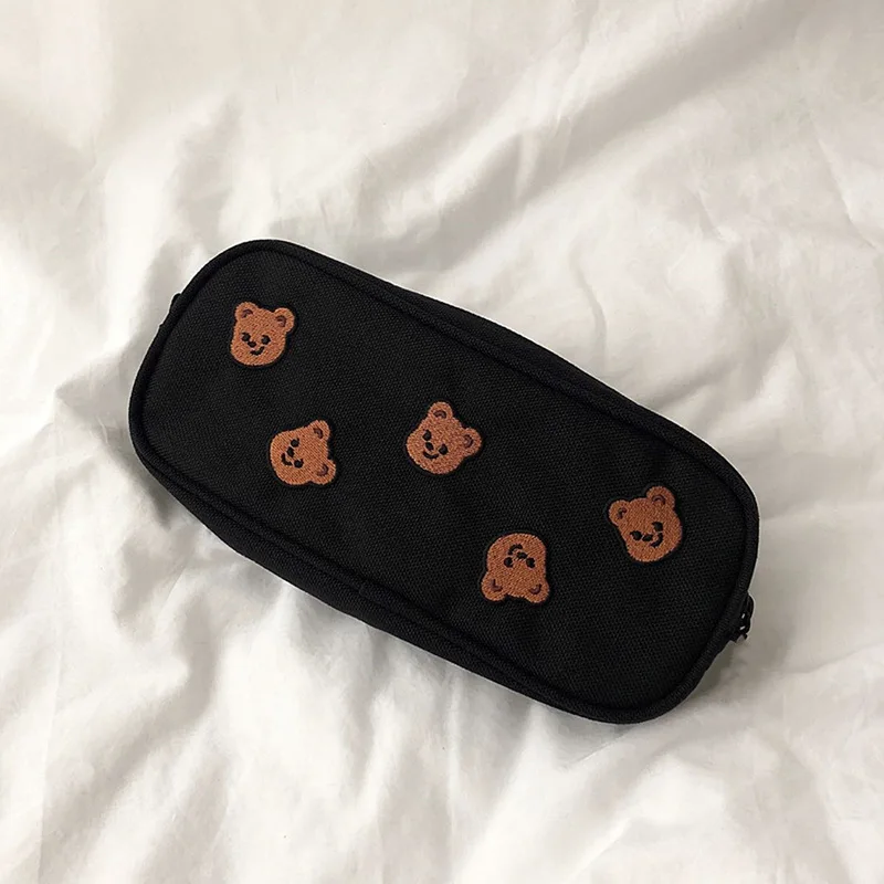 

Cute Bear Embroidery School Pencil Case Large Capacity Portable Cosmetic Storage Bag Student Multi-function Pen Bag Stationery