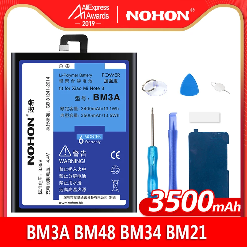 NOHON BM3A BM48 BM34 BM21 батарея для Xiaomi Mi Note Pro 2 3 Сменная батарея Note2 Note3 литий-полимерная батарея+ Бесплатные инструменты