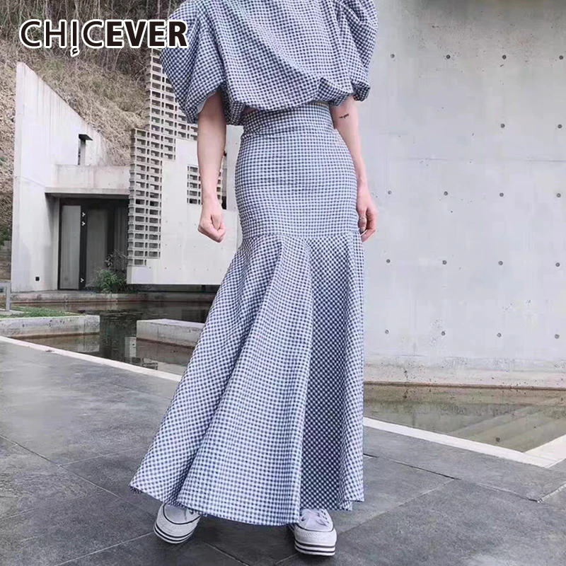 Женский клетчатый костюм CHICEVER популярный цвет с круглым вырезом и пышными