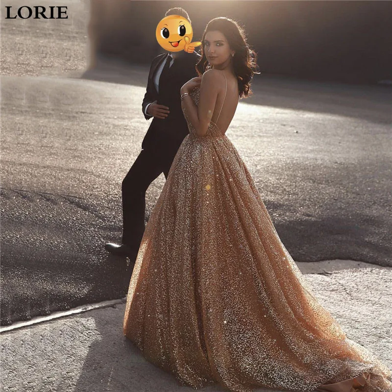 

Свадебные платья LORIE в стиле бохо, трапециевидные блестящие свадебные платья цвета шампанского на бретельках, 2019