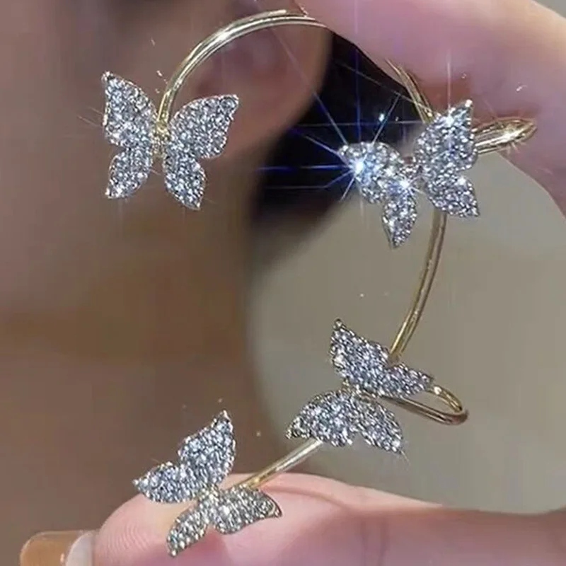 

SIPENGJEL Fashion Cubic Zircon Butterfly Ear Cuffs Clip Earring Without Piercing Fake Cartilage Clips Earring For Women Jewelry