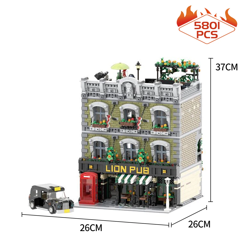 

Expert Street View Lion Pub Club Bar 5910pcs Corner Cafe Modular Moc Bricks Model Building Blocks Toy Grand Emporium