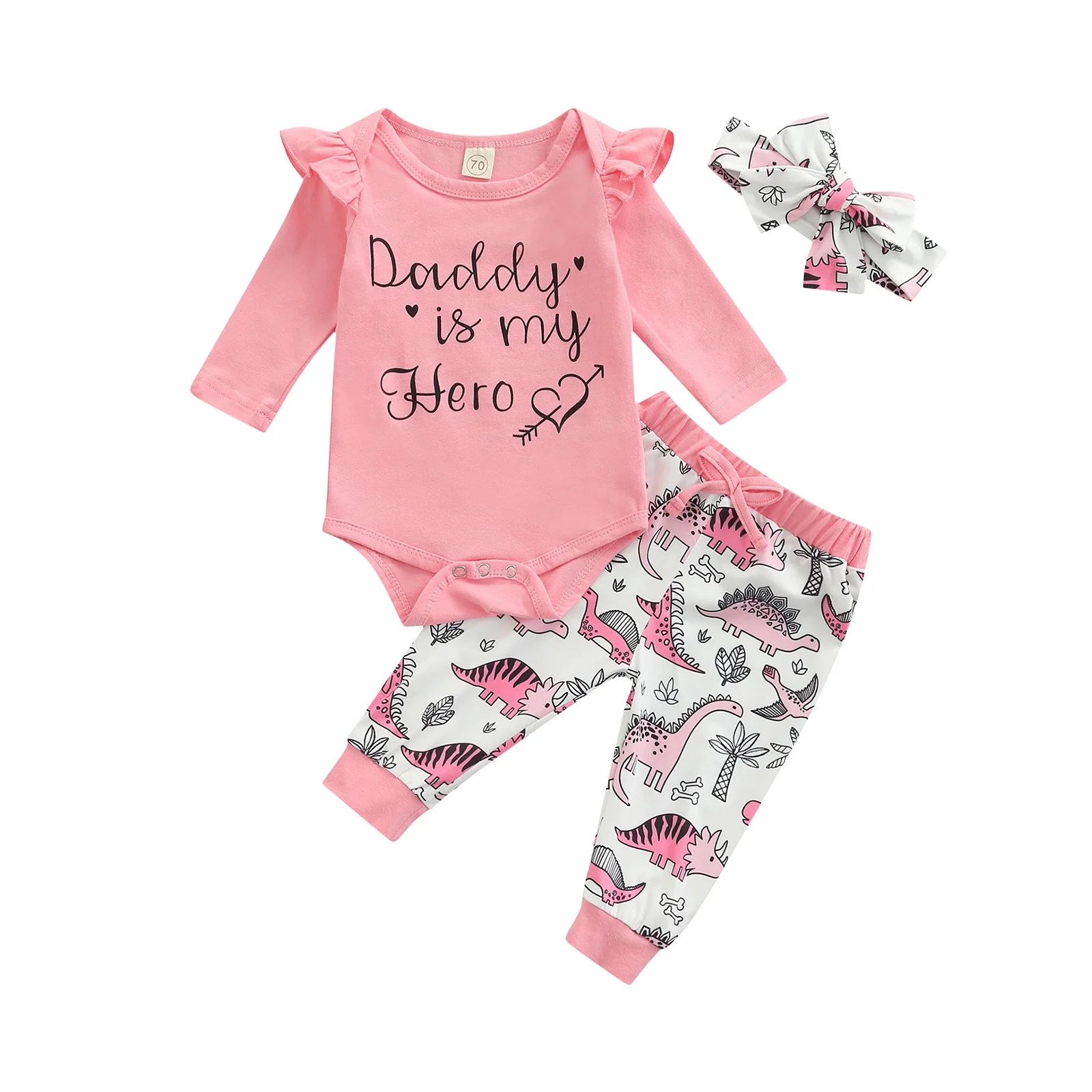 

Костюм с топом и брюками для маленьких девочек, Модный комбинезон с длинными рукавами и надписями и длинные брюки с динозавром и повязкой на...