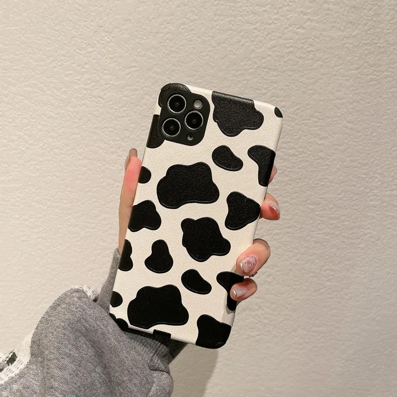 

Ins Style Cow Pattern Phone Case For iPhone 13 11 Pro Max XS MAX 12 XR 7 8 Plus 7Plus All-inclusive Imitation Leather Soft Cover