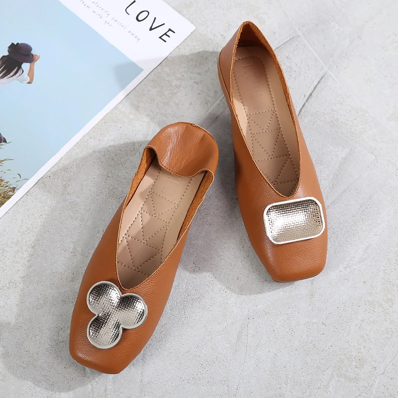 Strange Buckle design ladies square toe shoes famous brand grandma mary janes flats hot metal lazy mules slip on mocasines femme | Обувь