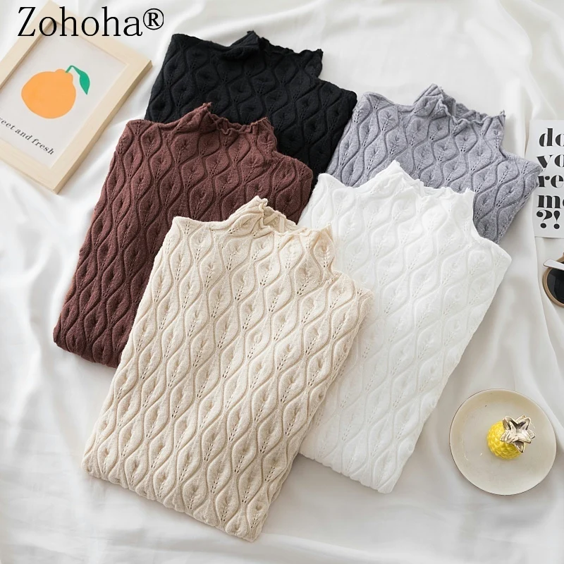 

Женский трикотажный свитер Zohoha, облегающий пуловер с ложным воротником, мягкий джемпер для осени и зимы, 2021