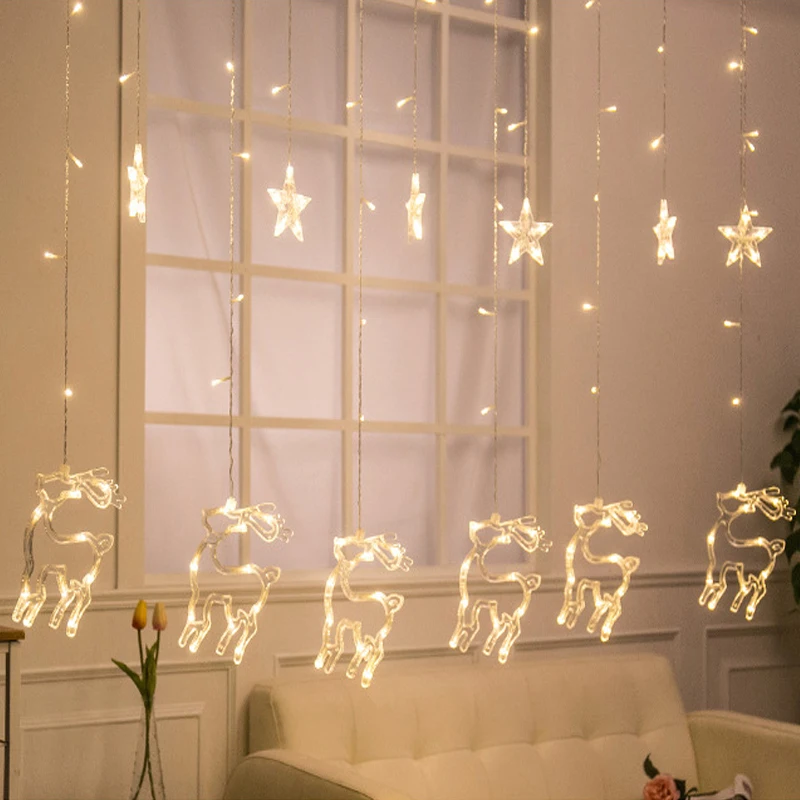 Рождественская гирсветильник да с мерцающими звездами и оленями вилкой для