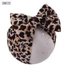 5''Leopard Hair Bow Baby Turbans Animal Print Soft Velvet Children Head Wrap Fashion Headband With Protect Ears Hair Accessories (4)