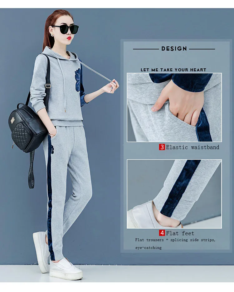 Womens Velour Tracksuit Set Casual Zipper Long Sleeve 2 Pieces Outfits Hoodie Sweatshirt& Sweatpants Size with Pocket M-3XL